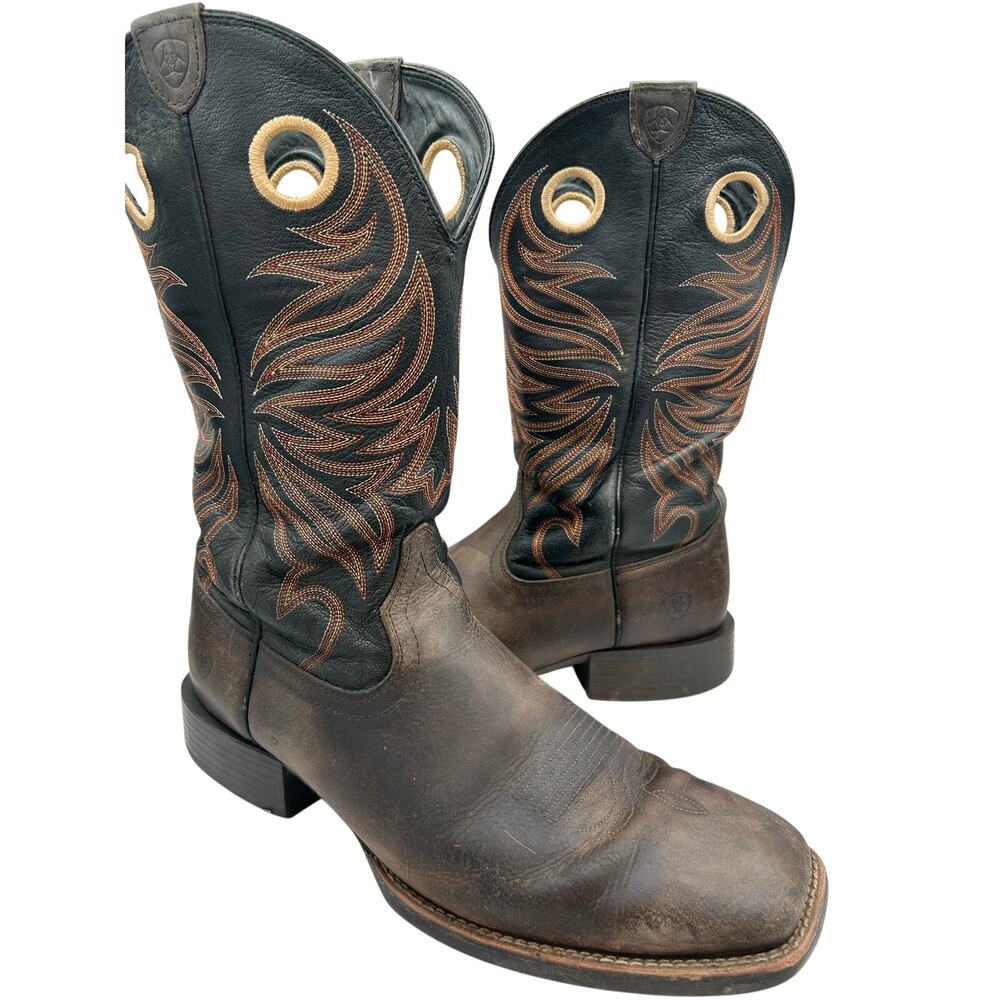 Ariat Sport Rider Wide Square Toe cowboy boots chocolate and black leather 13